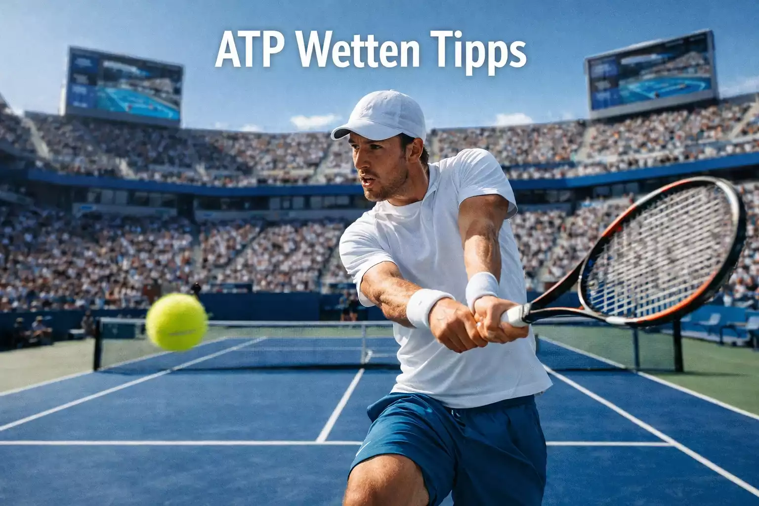 Männlicher Tennisspieler schlägt eine Rückhand auf einem großen ATP-Turnier – ATP Wetten Tipps