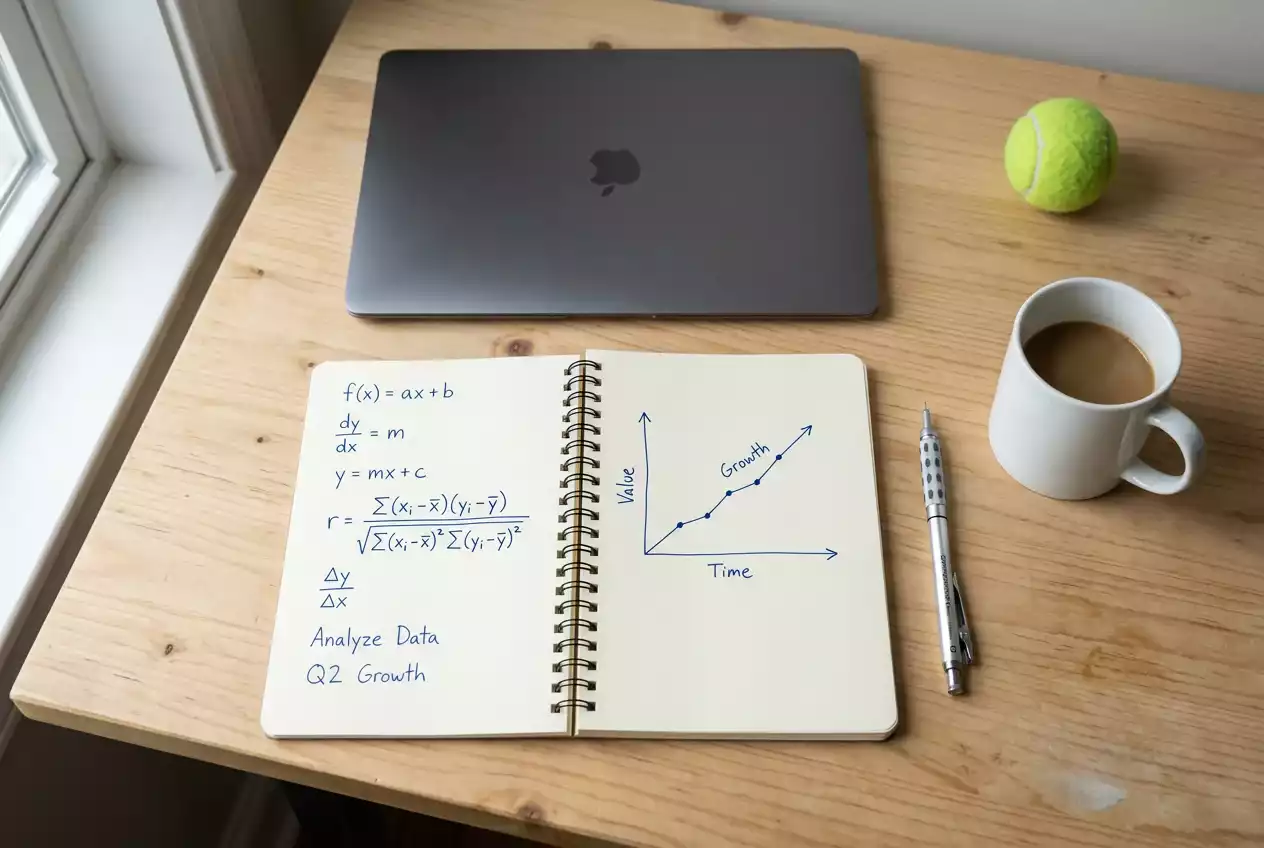 Bankroll-Management für Tennis-Wetten — Notizbuch mit Kelly-Formel-Berechnung und Stift auf einem Schreibtisch