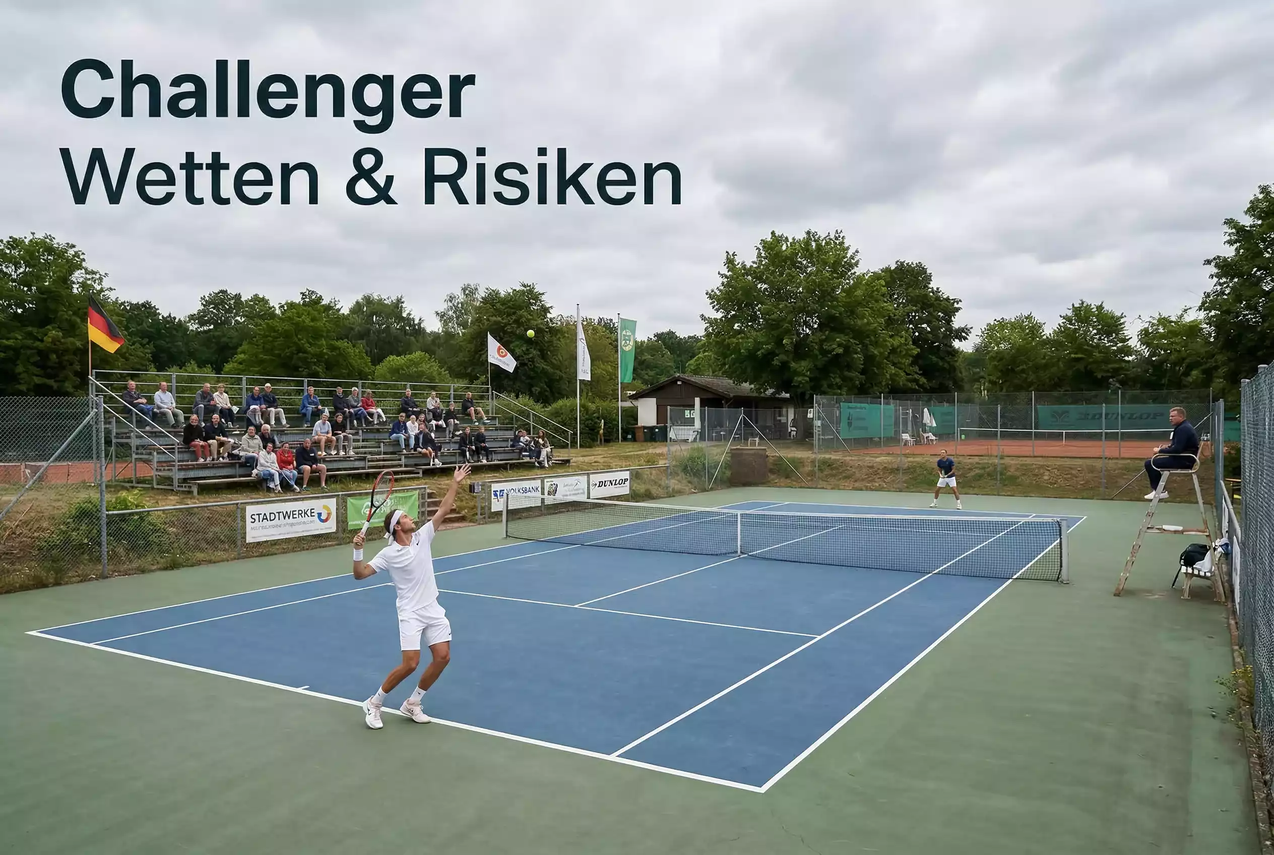 Kleiner Tennisplatz bei einem Challenger-Turnier mit wenigen Zuschauern – Challenger-Wetten und Manipulation