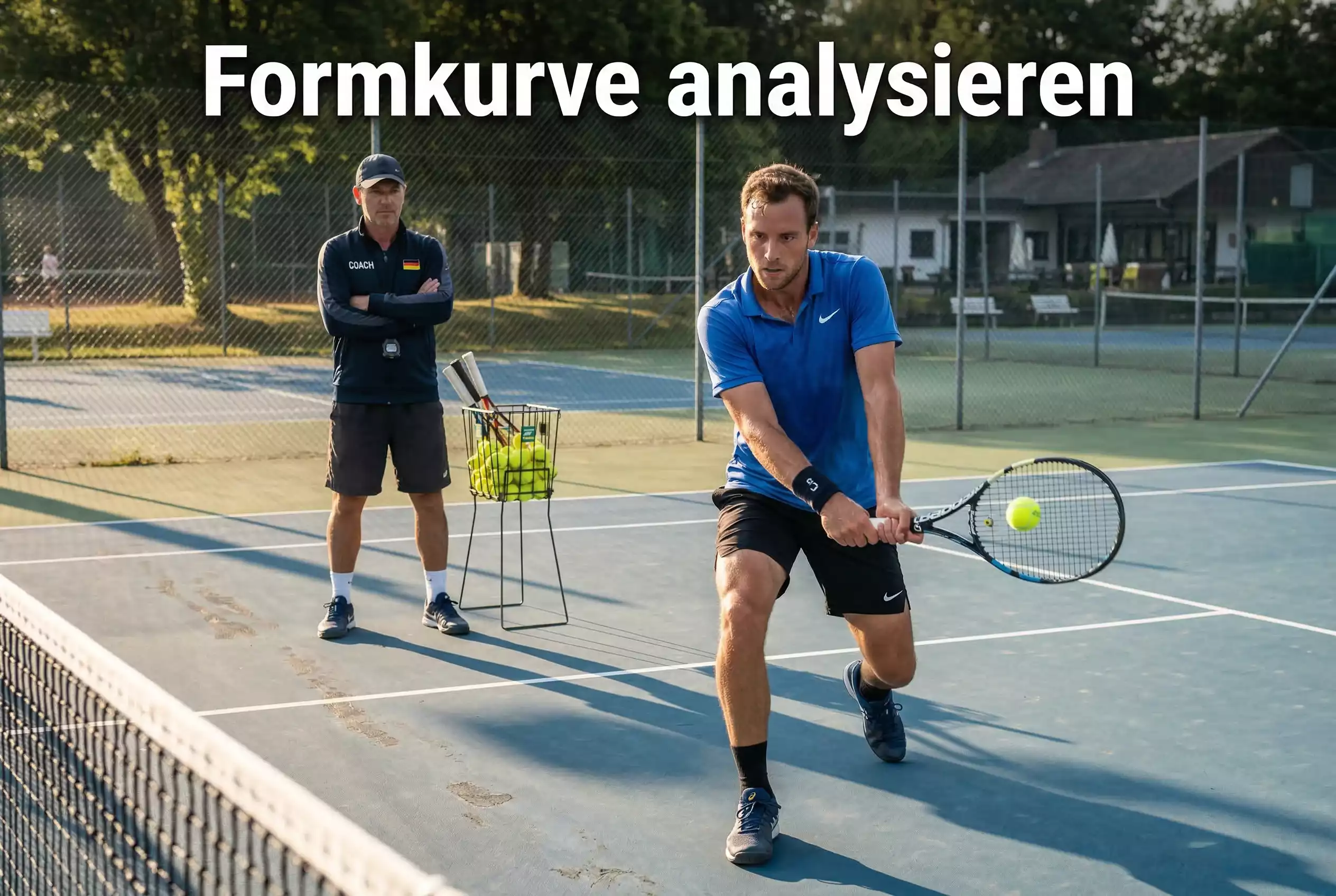 Tennisspieler beim intensiven Training auf dem Platz – Formkurve im Tennis analysieren