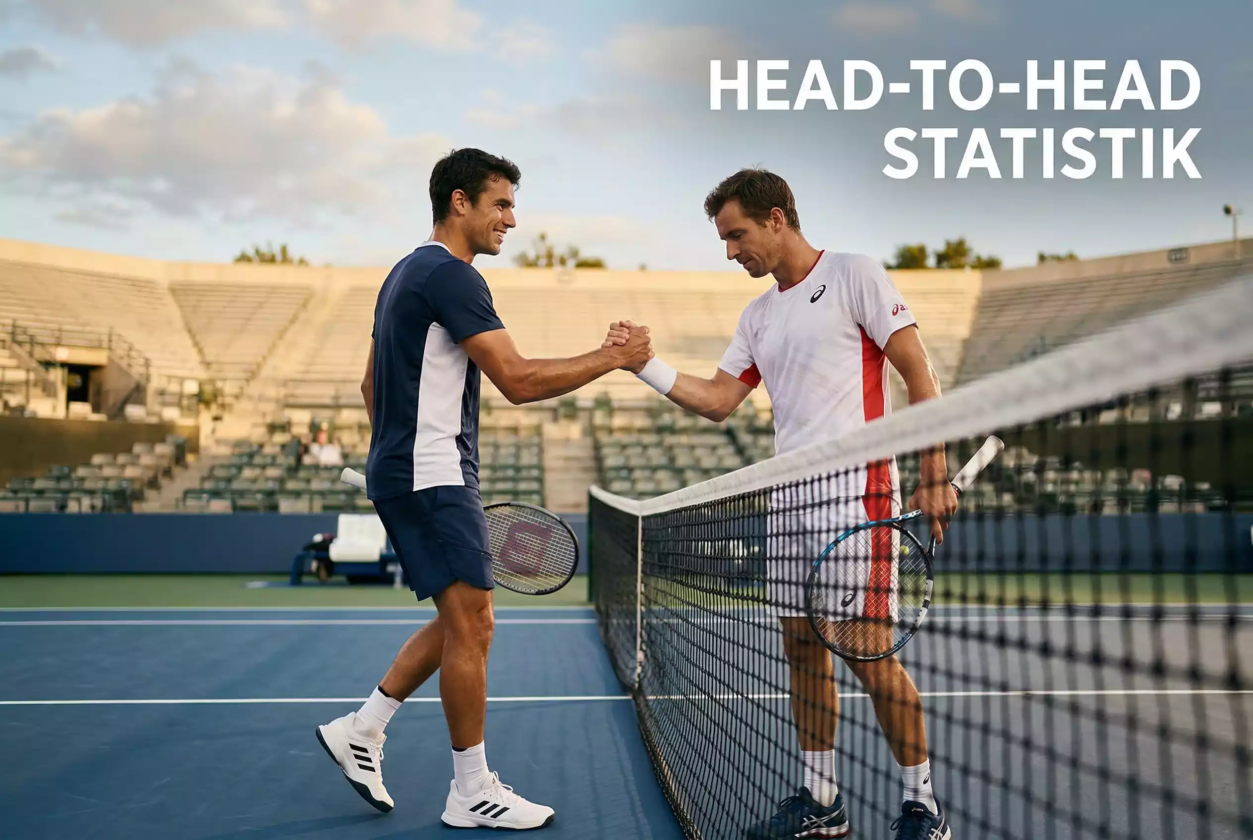Zwei Tennisspieler am Netz beim Handschlag nach dem Match – Head-to-Head Statistik Tennis